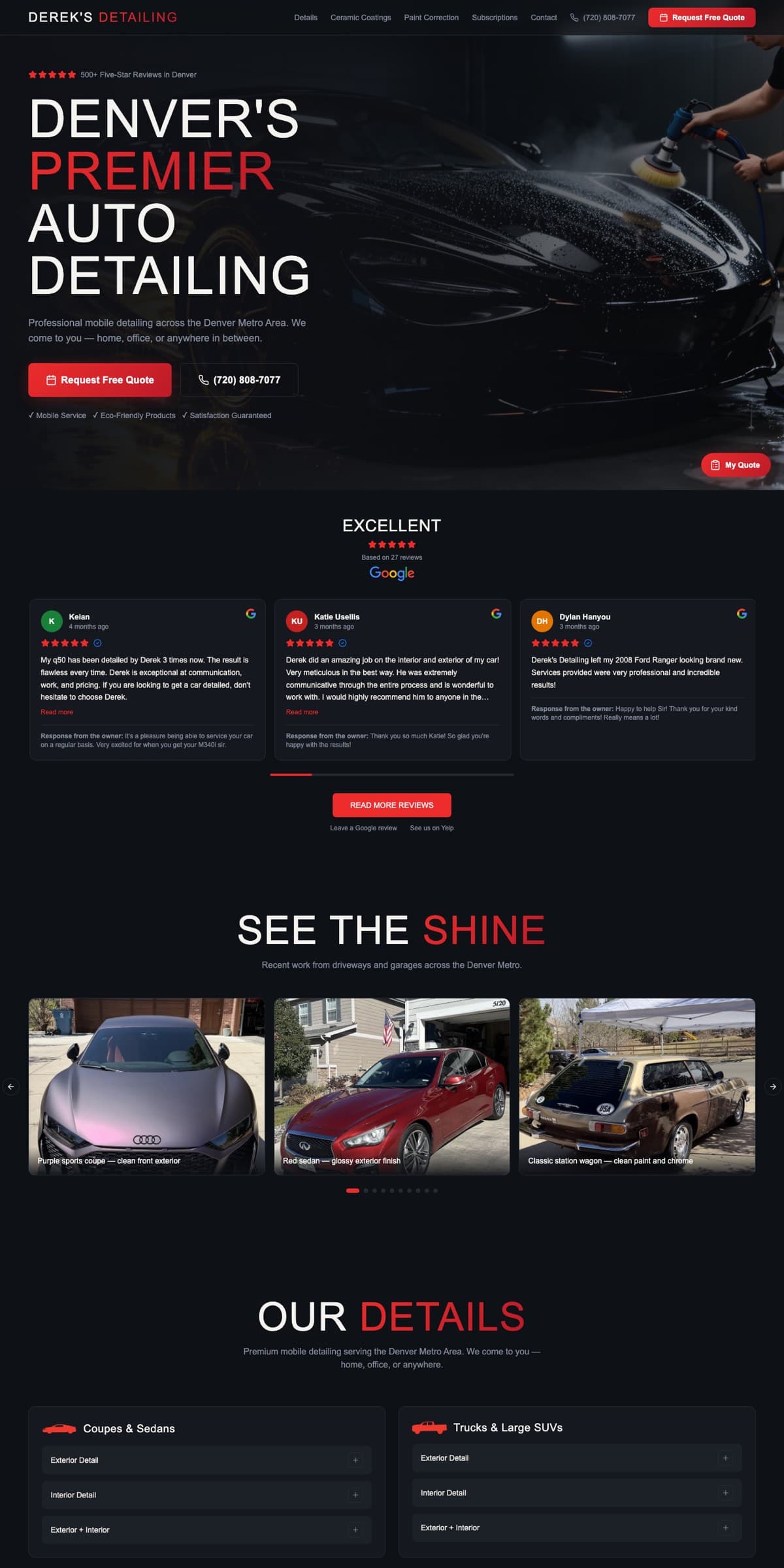 Derek's Detailing website, built by Implementr